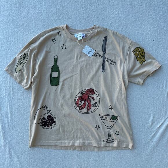 Free People Tops - Free People X Denim And Bone Dinner Party Tee Women's XS Green Embroidered - NWT